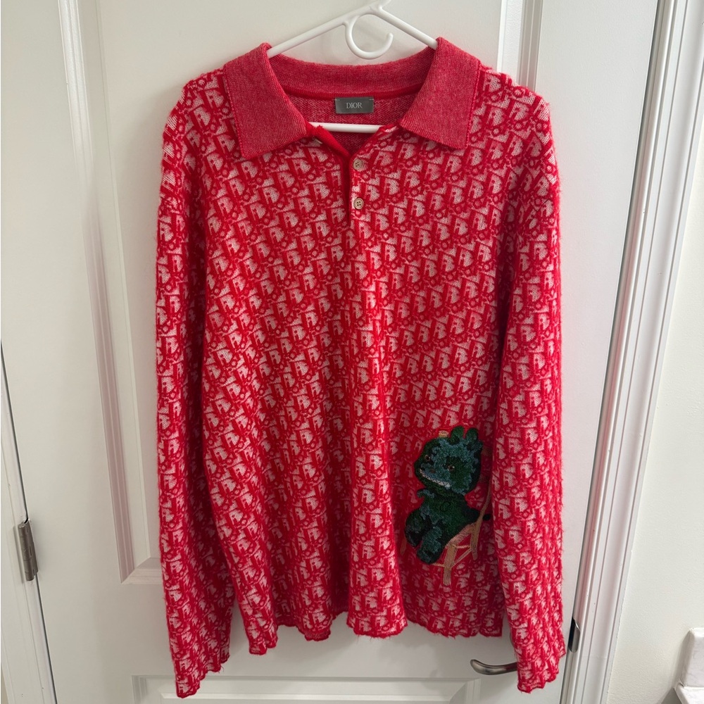 Mens christian dior red shirt sweater size XL